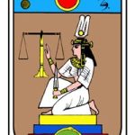 Arcanum VIII Justice Tarot card showing scales and sword symbolising balance and karma